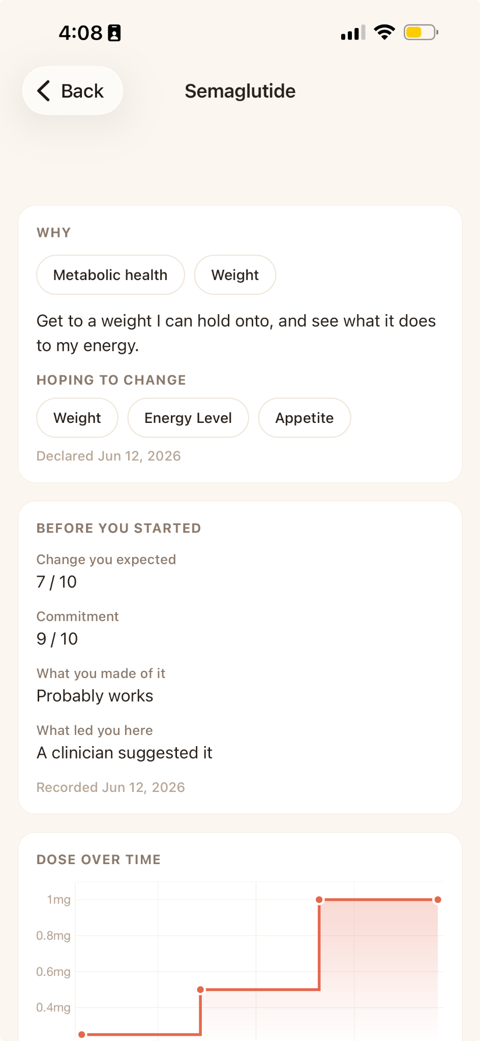 Semaglutide intervention detail screen